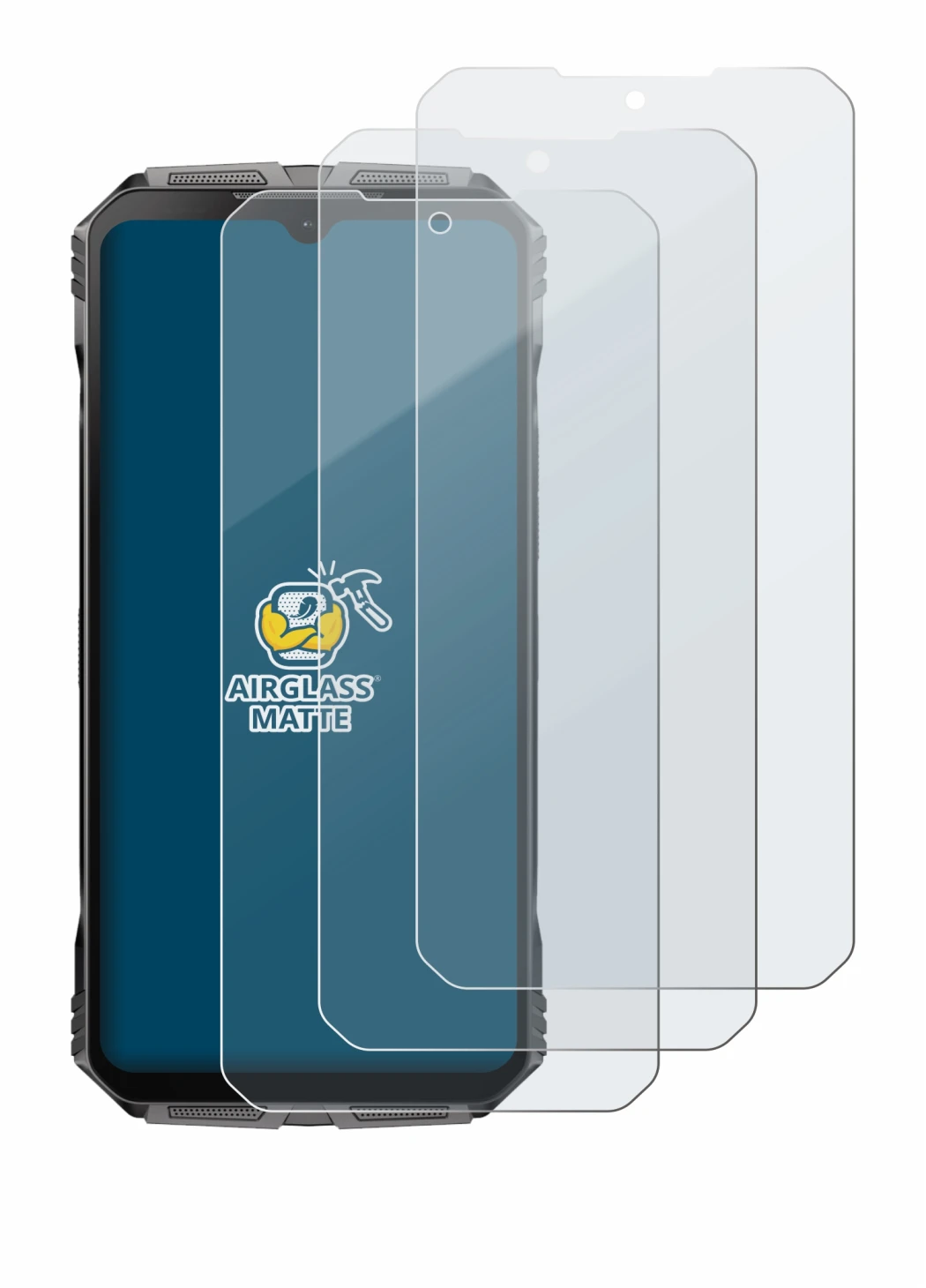 Image of the device Doogee S Cyber with a wide variety of screen protectors.