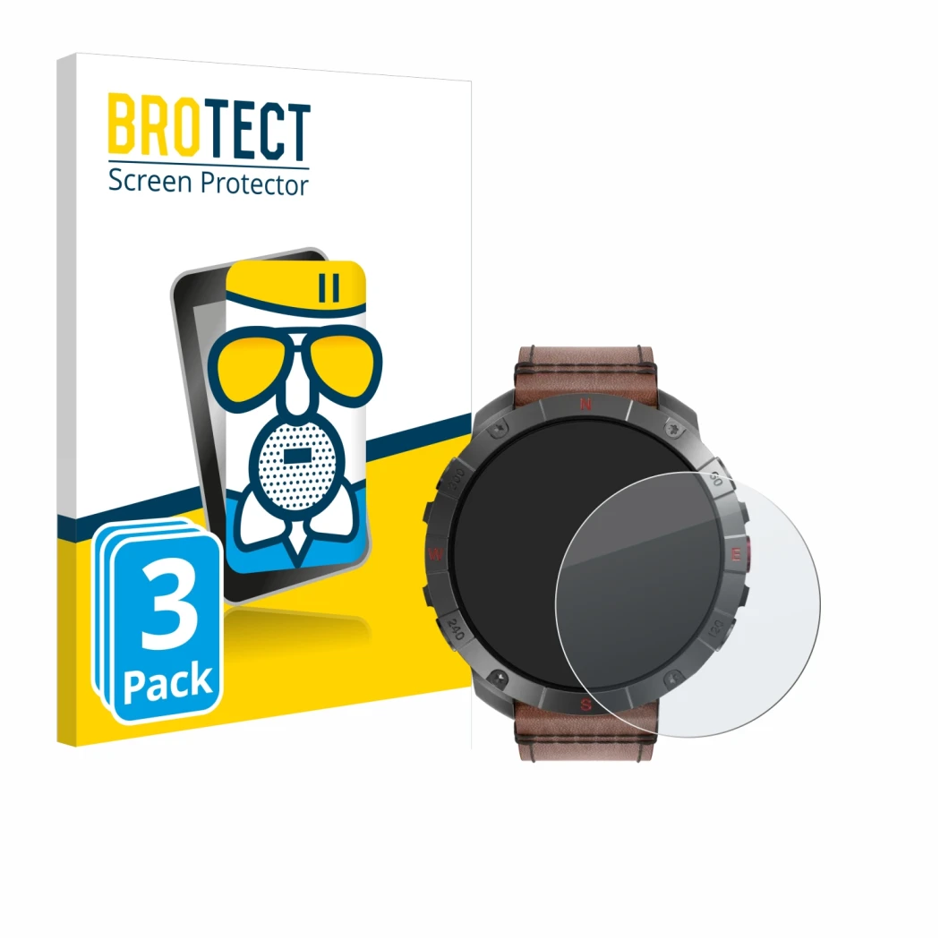 Front side of a product packaging with the brand logo BROTECT. Next to it is the device Polar Grit X2 Pro Titan shown with the