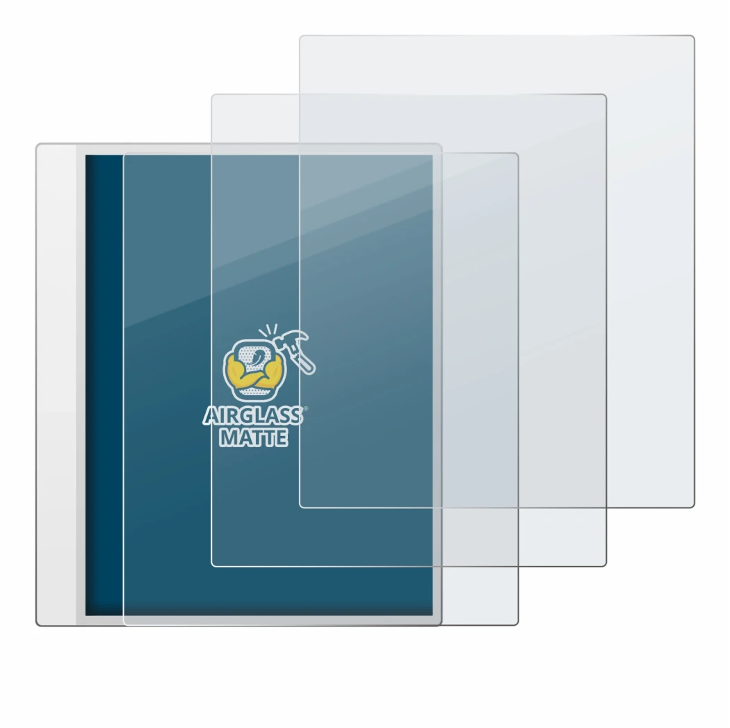Image of the device Boox Note Max with a wide variety of screen protectors.