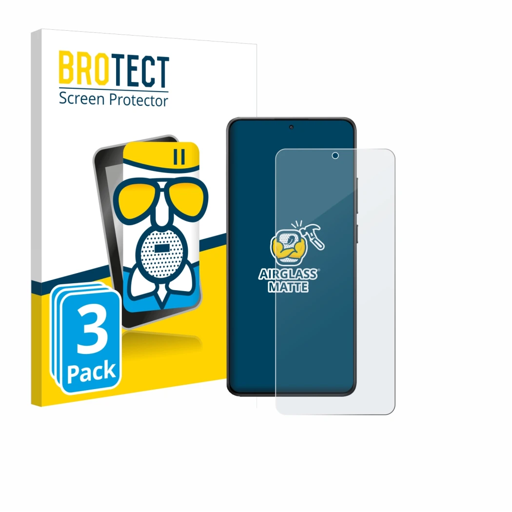 Front side of a product packaging with the brand logo BROTECT. Next to it is the device Xiaomi Poco X7 Pro shown with the corr