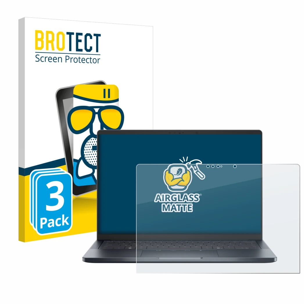 Front side of a product packaging with the brand logo BROTECT. Next to it is the device Dell Pro 14 Premium PA14250 Touch 16:9