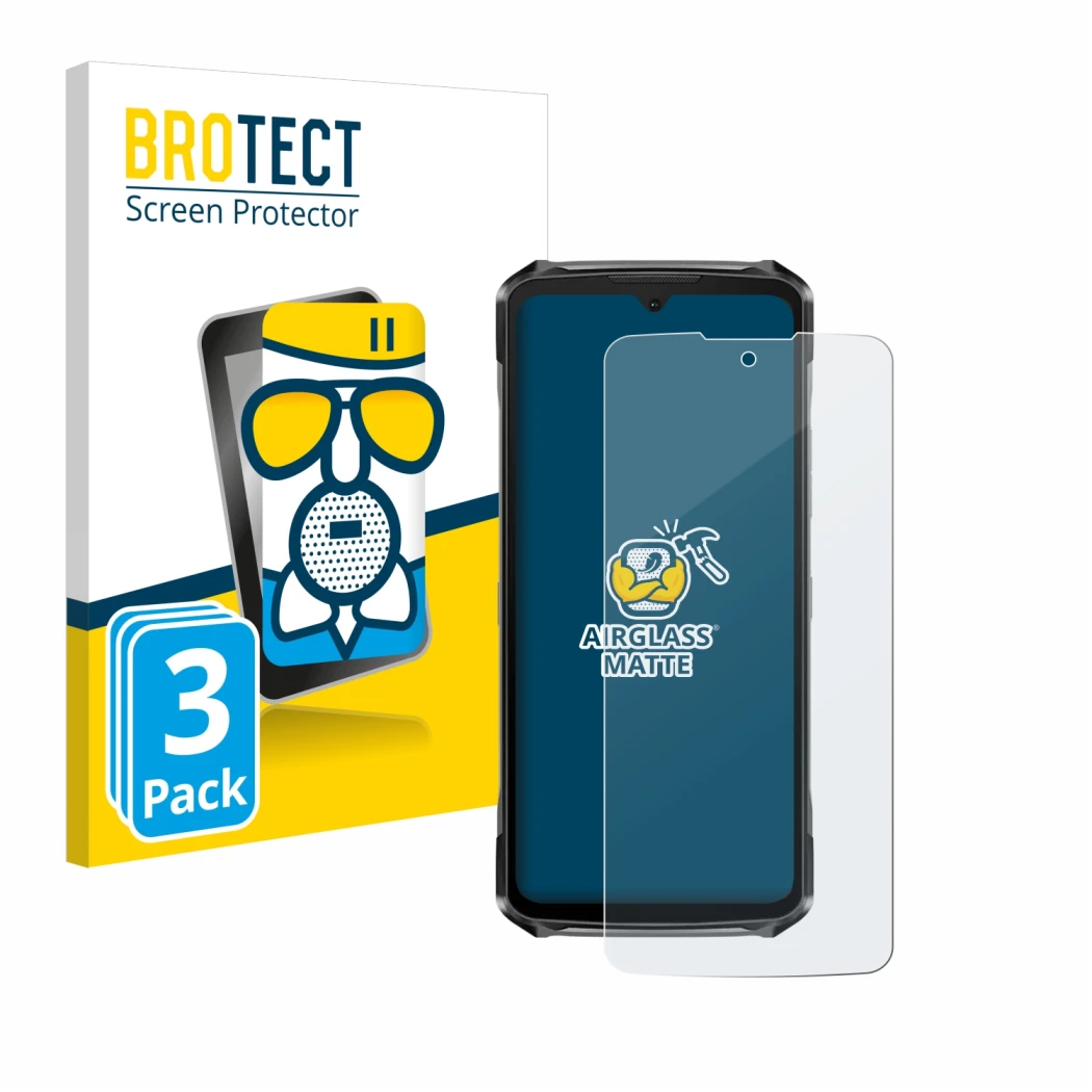 Front side of a product packaging with the brand logo BROTECT. Next to it is the device Doogee S119 shown with the correspondi