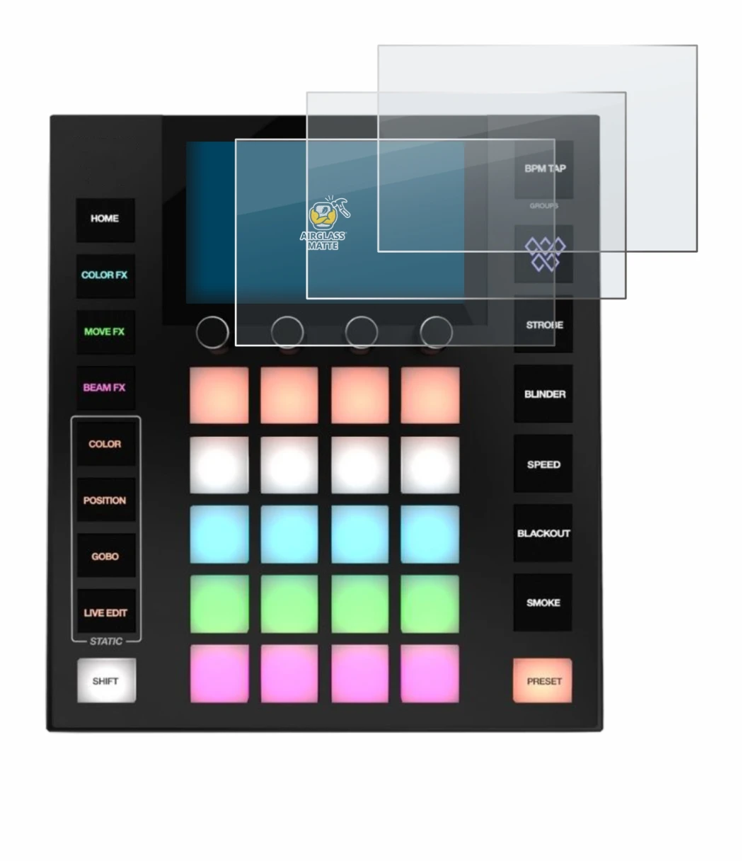 Image of the device Wolfmix W1 MK2 with a wide variety of screen protectors.