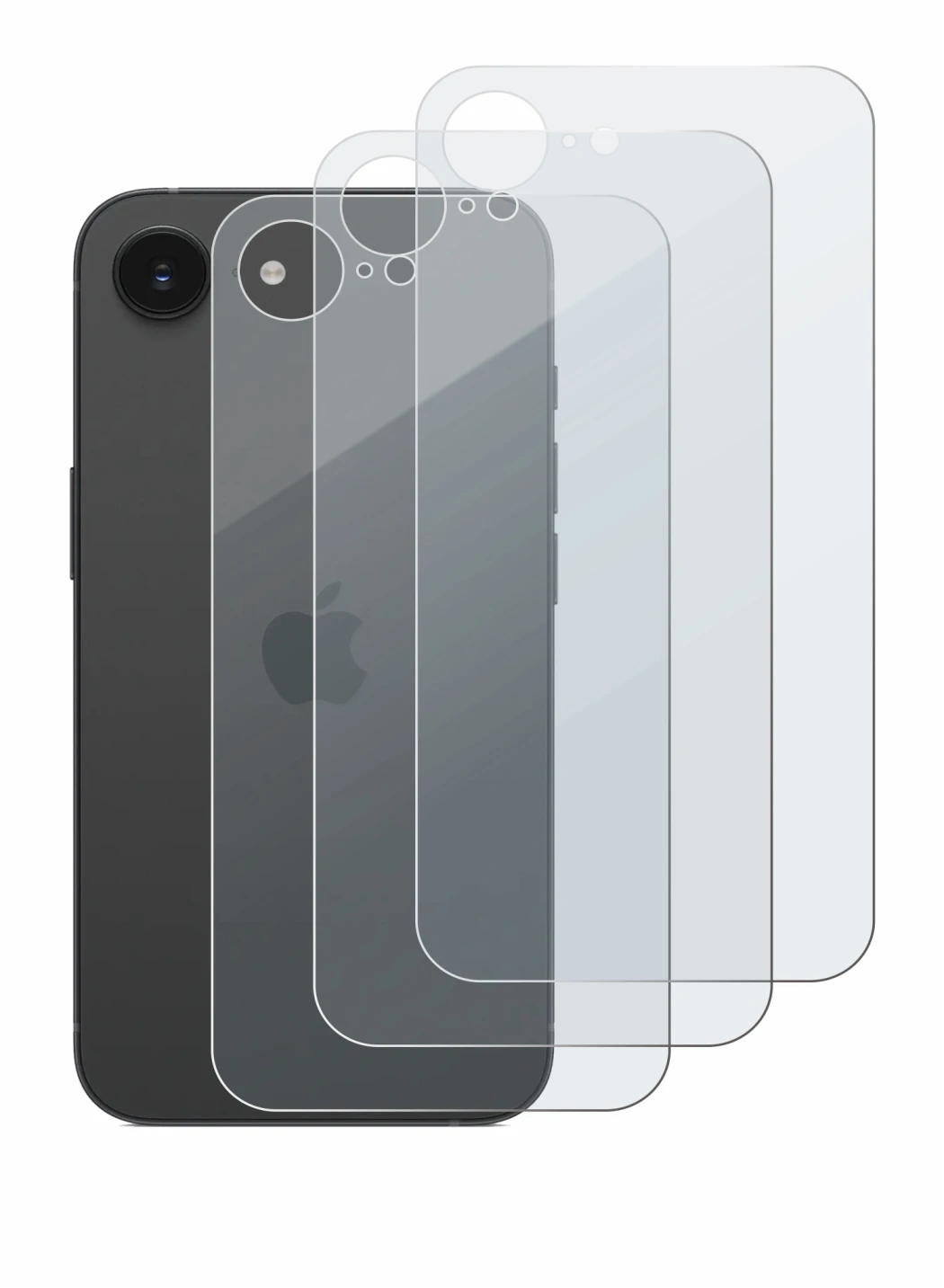 Image of the device Apple iPhone 16e (Back) with a wide variety of screen protectors.