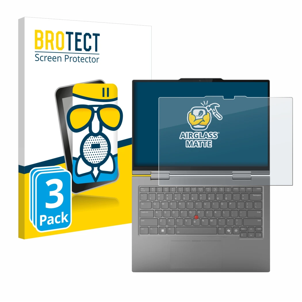 Front side of a product packaging with the brand logo BROTECT. Next to it is the device Lenovo ThinkPad X1 2-in-1 Gen 10 14