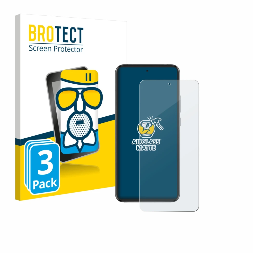 Front side of a product packaging with the brand logo BROTECT. Next to it is the device Oppo Reno 13 Pro shown with the corres