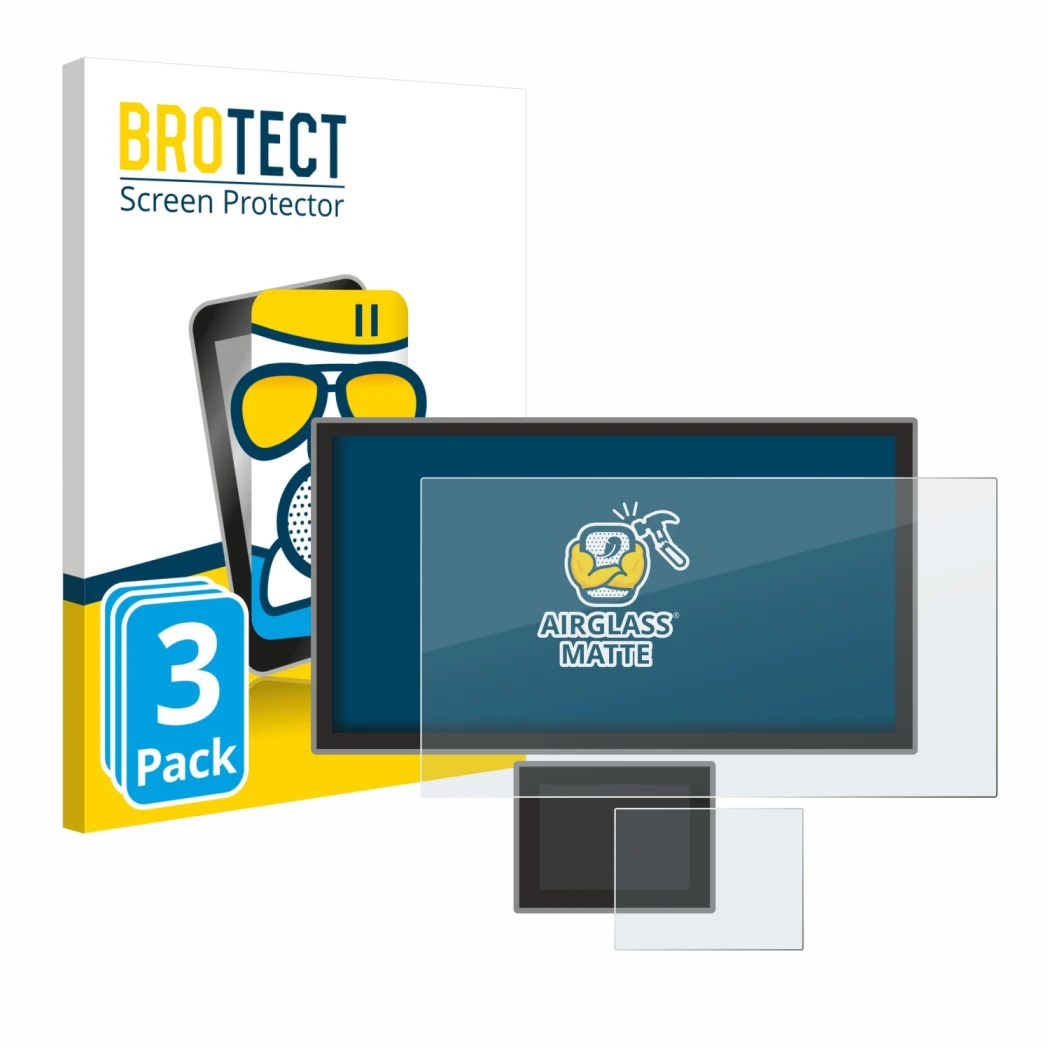 Front side of a product packaging with the brand logo BROTECT. Next to it is the device Icom IC-7760 shown with the correspond