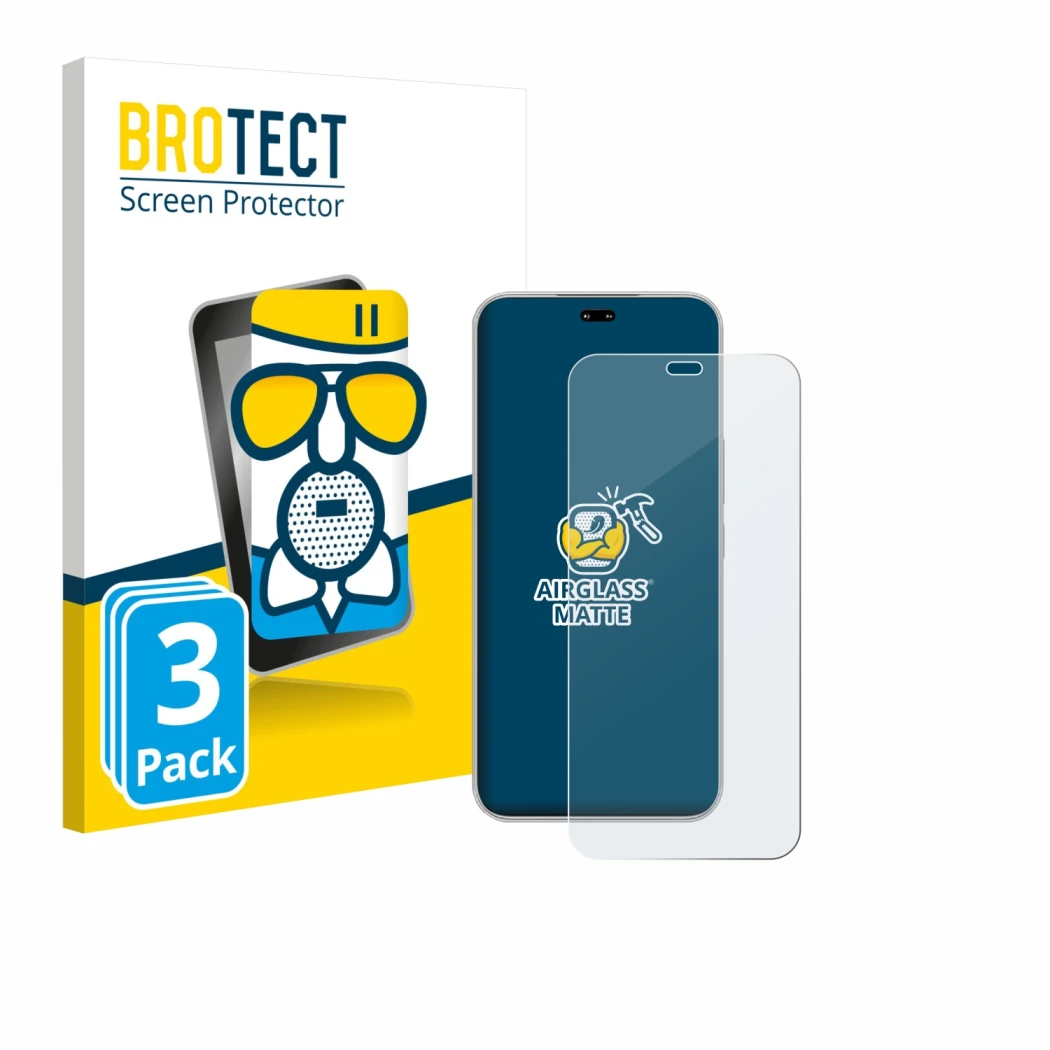Front side of a product packaging with the brand logo BROTECT. Next to it is the device Honor 400 Pro shown with the correspon