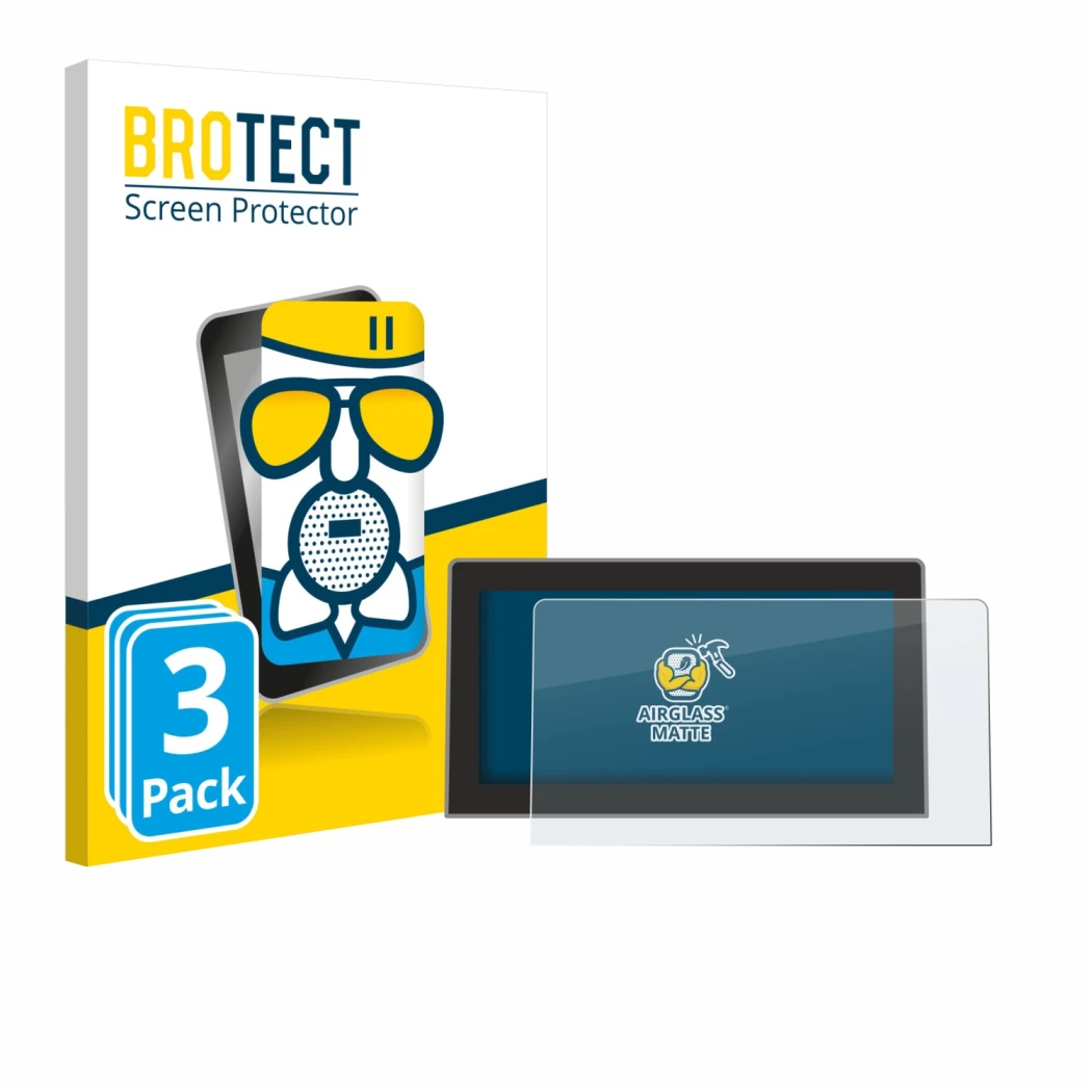 Front side of a product packaging with the brand logo BROTECT. Next to it is the device Volkswagen Golf MK8.5 12.9