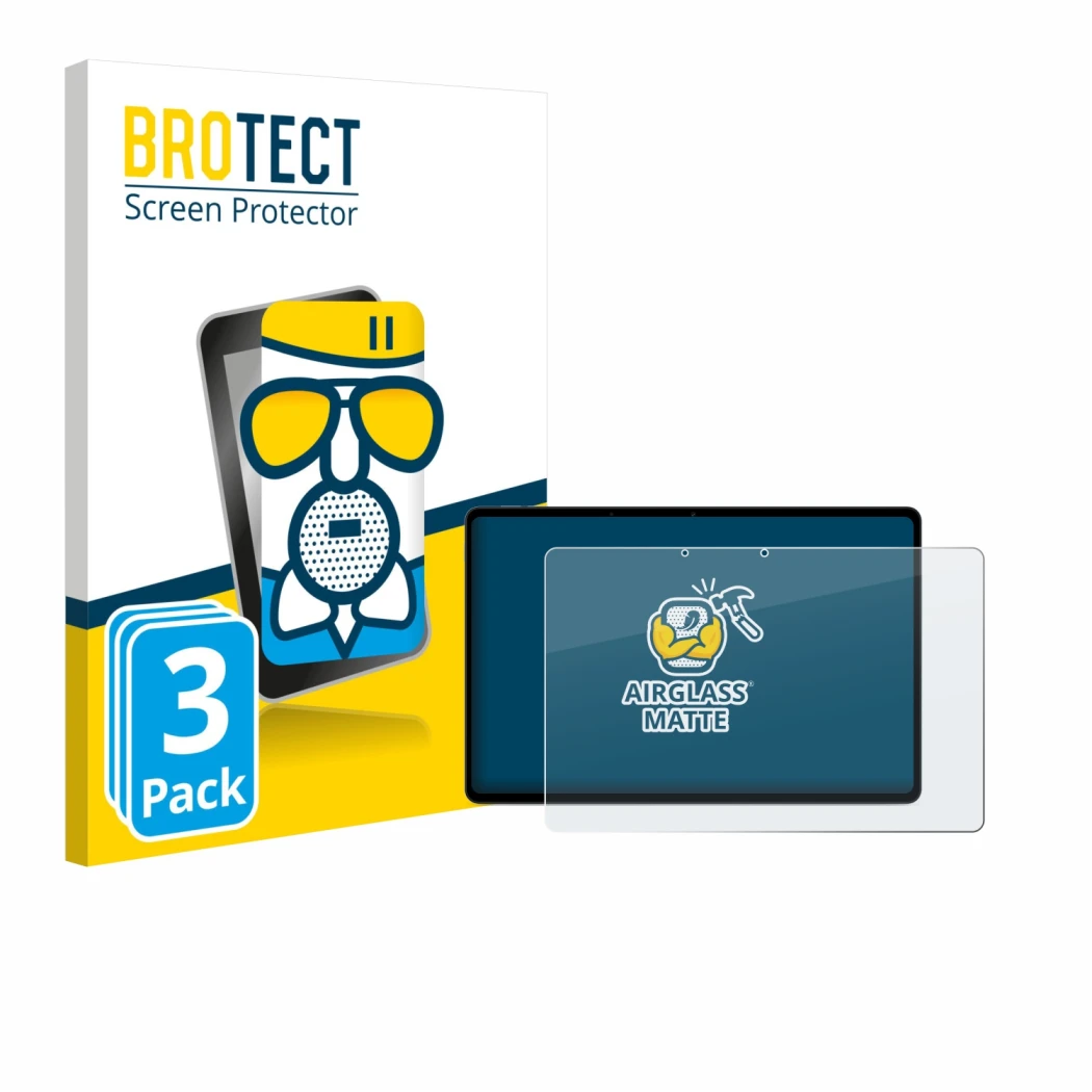 Front side of a product packaging with the brand logo BROTECT. Next to it is the device OnePlus Pad Lite shown with the corres