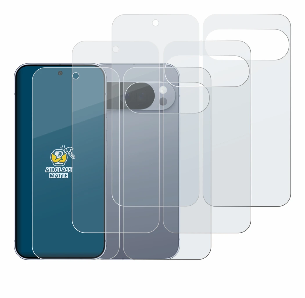 Image of the device Google Pixel 10 Pro (Front+Back) with a wide variety of screen protectors.