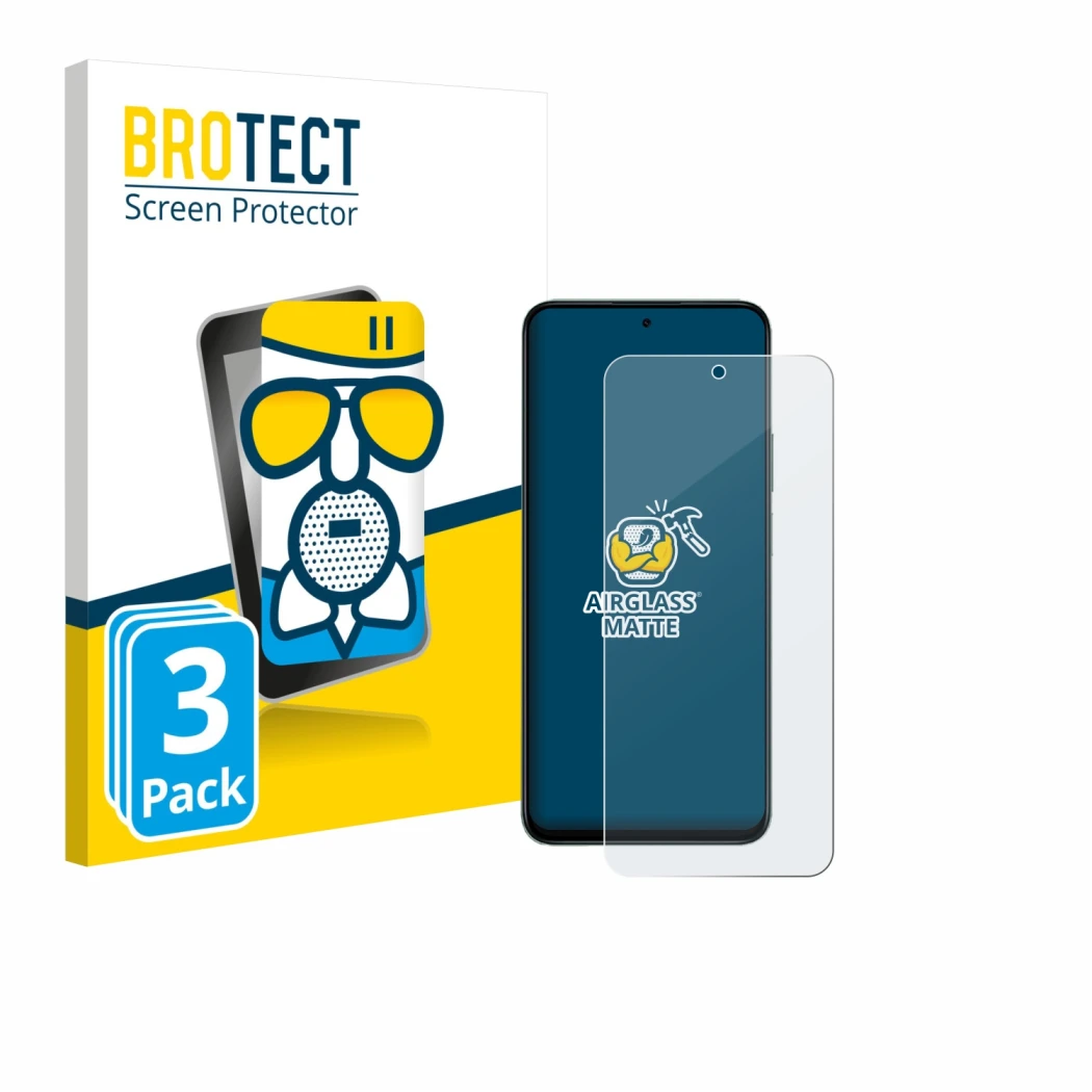 Front side of a product packaging with the brand logo BROTECT. Next to it is the device Honor 400 Smart shown with the corresp