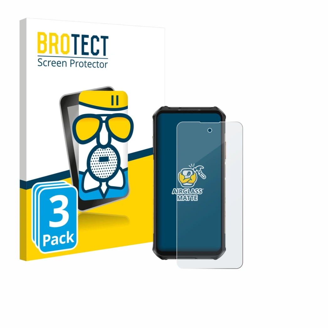 Front side of a product packaging with the brand logo BROTECT. Next to it is the device Ulefone Armor X16 Pro shown with the c