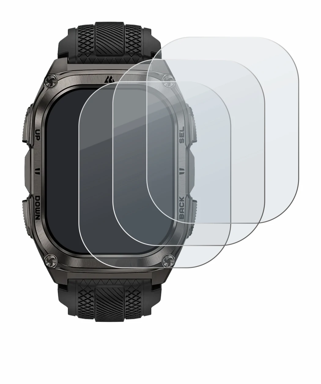Image of the device Kospet Tank M4 with a wide variety of screen protectors.