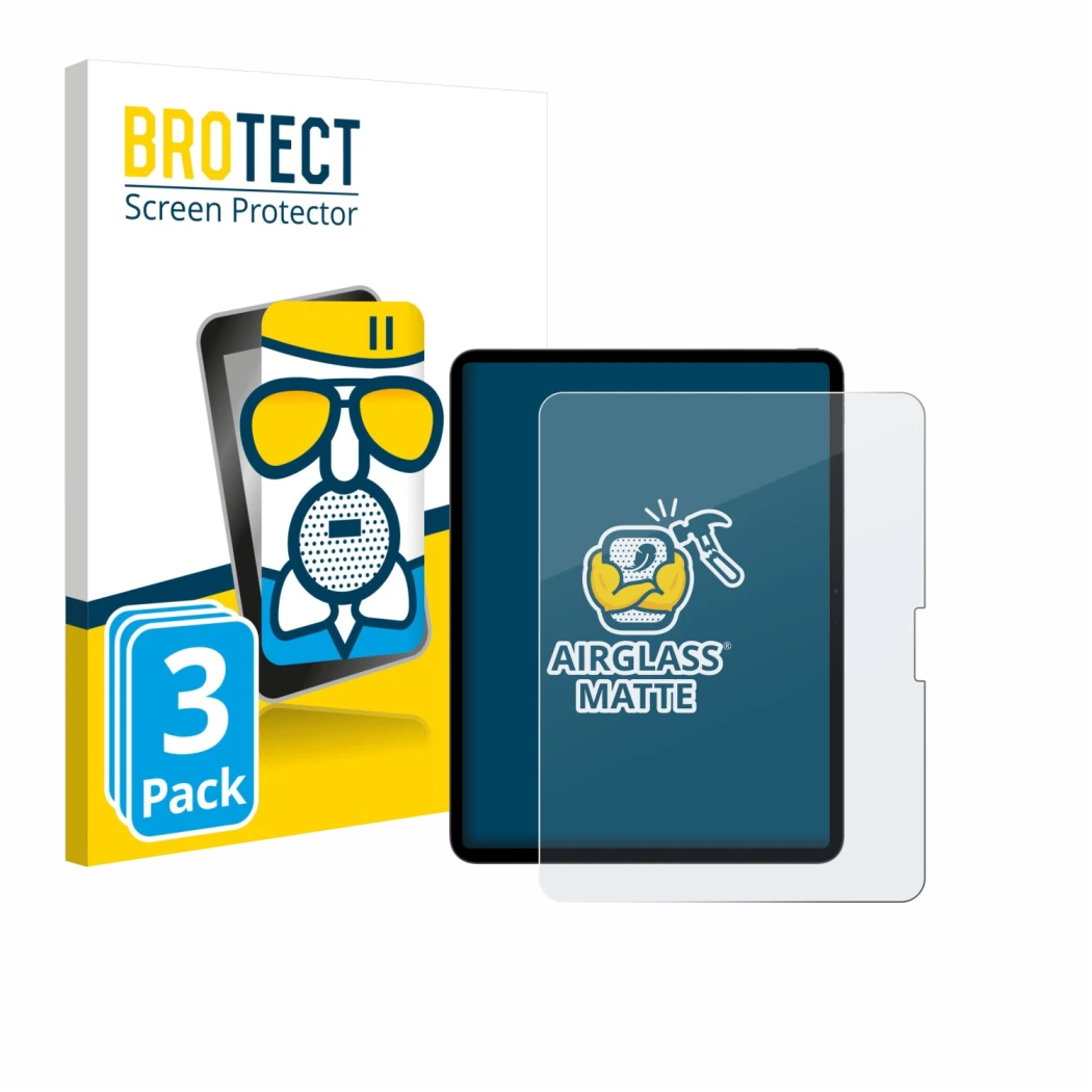 Front side of a product packaging with the brand logo BROTECT. Next to it is the device Apple iPad Pro 13
