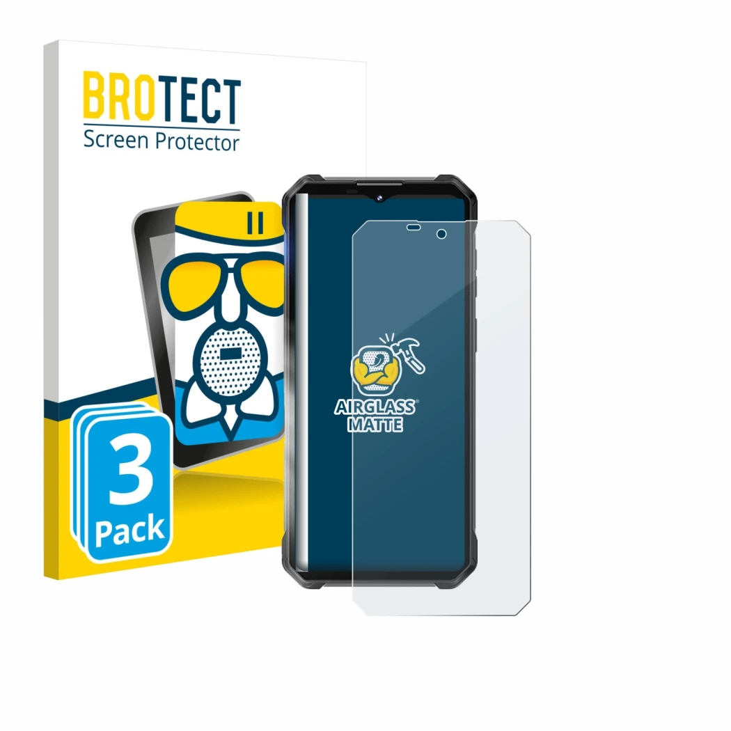 Front side of a product packaging with the brand logo BROTECT. Next to it is the device Oukitel WP53 Pro shown with the corres