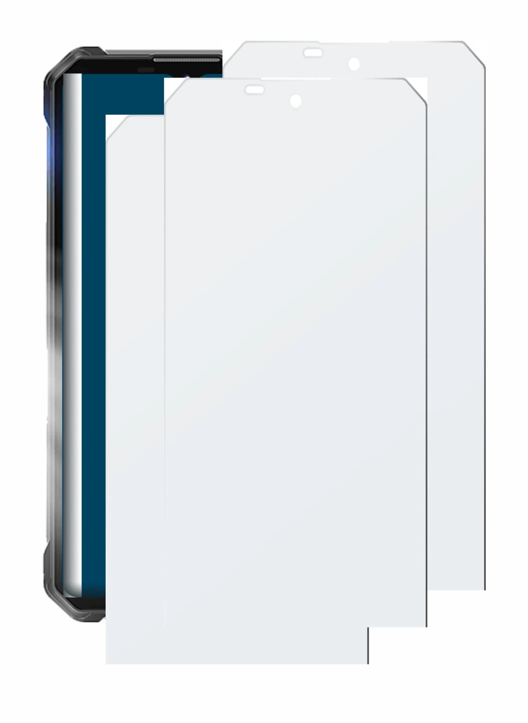 Image of the device Oukitel WP53 Pro with a wide variety of screen protectors.