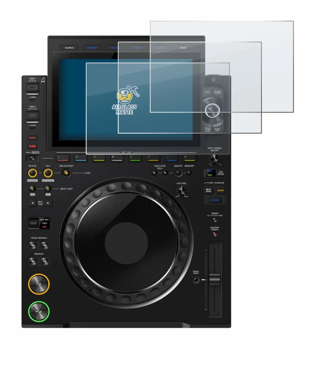 Image of the device Pioneer CDJ 3000X with a wide variety of screen protectors.