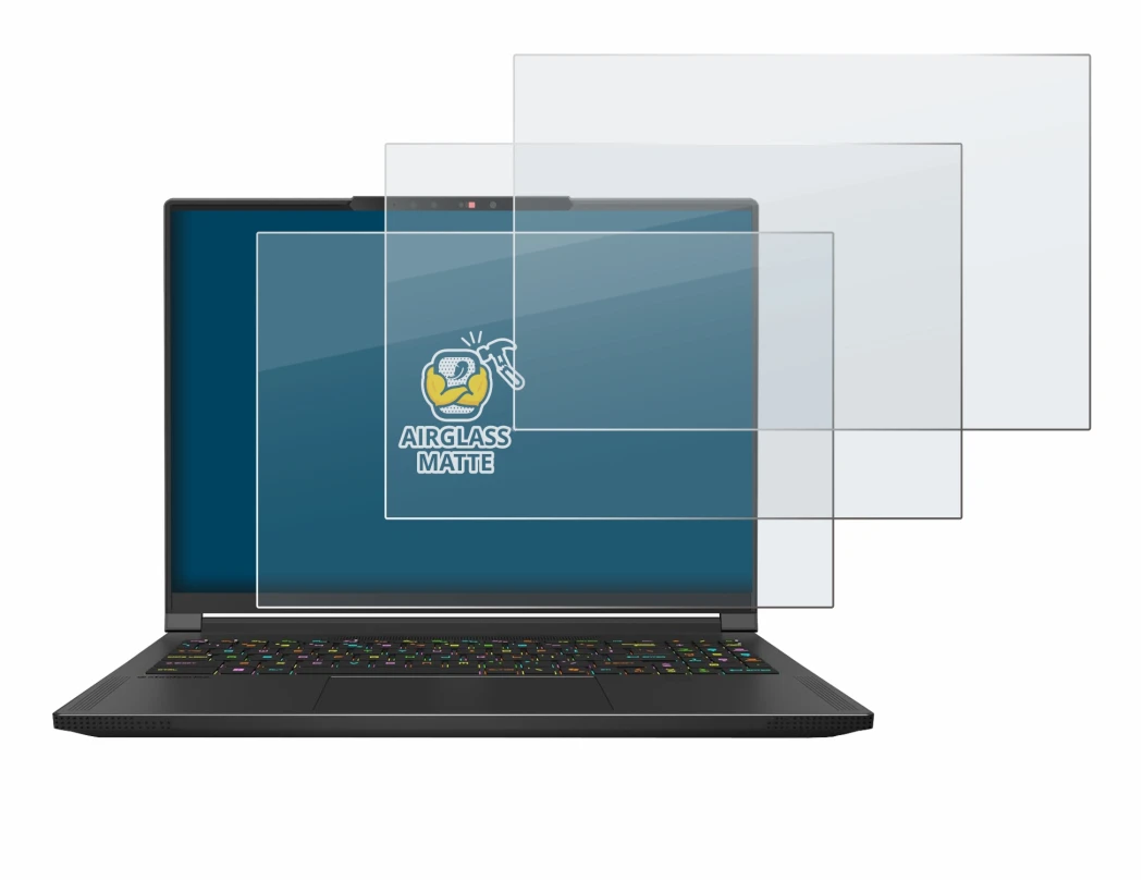 Image of the device MSI Stealth A16 AI+ with a wide variety of screen protectors.