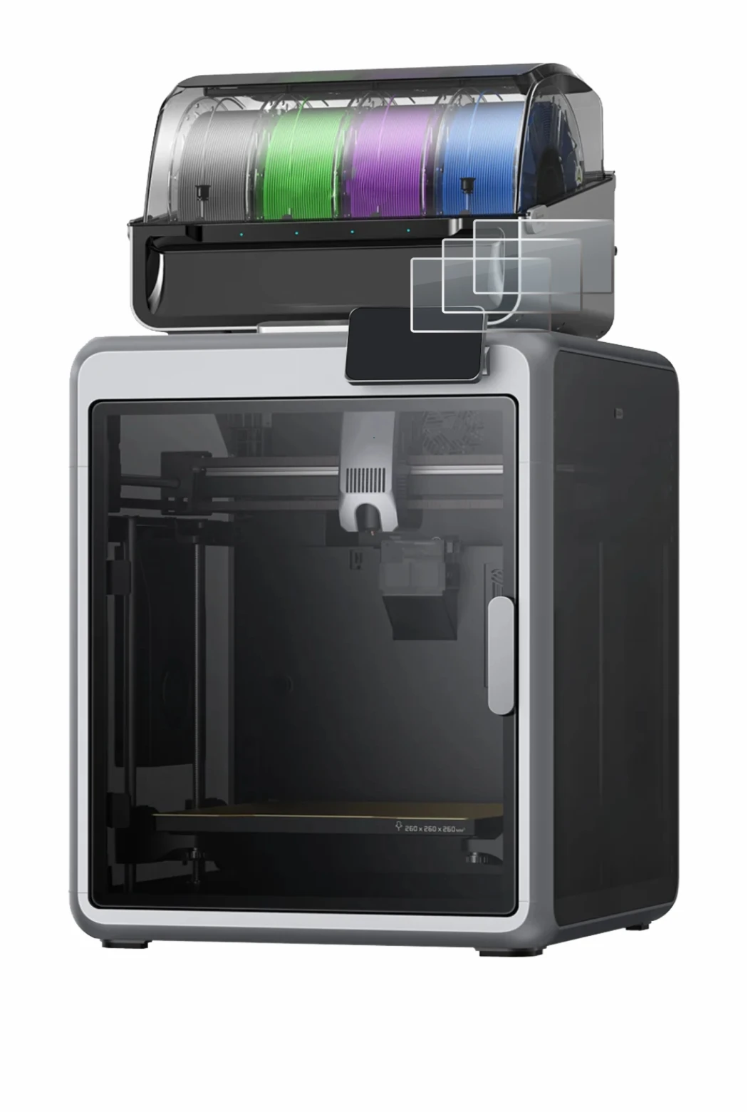 Image of the device Creality K2 with a wide variety of screen protectors.