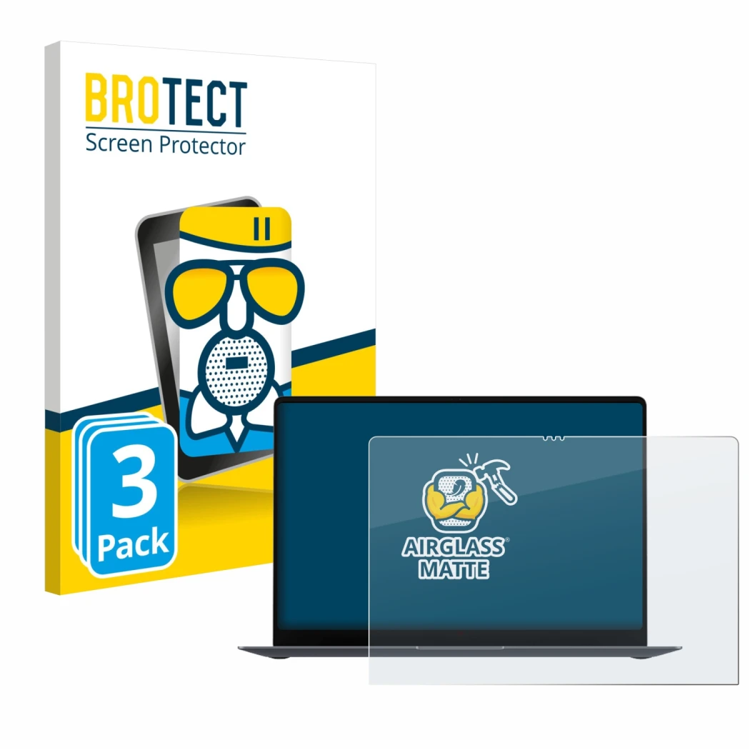 Front side of a product packaging with the brand logo BROTECT. Next to it is the device Samsung Galaxy Book6 Pro 16