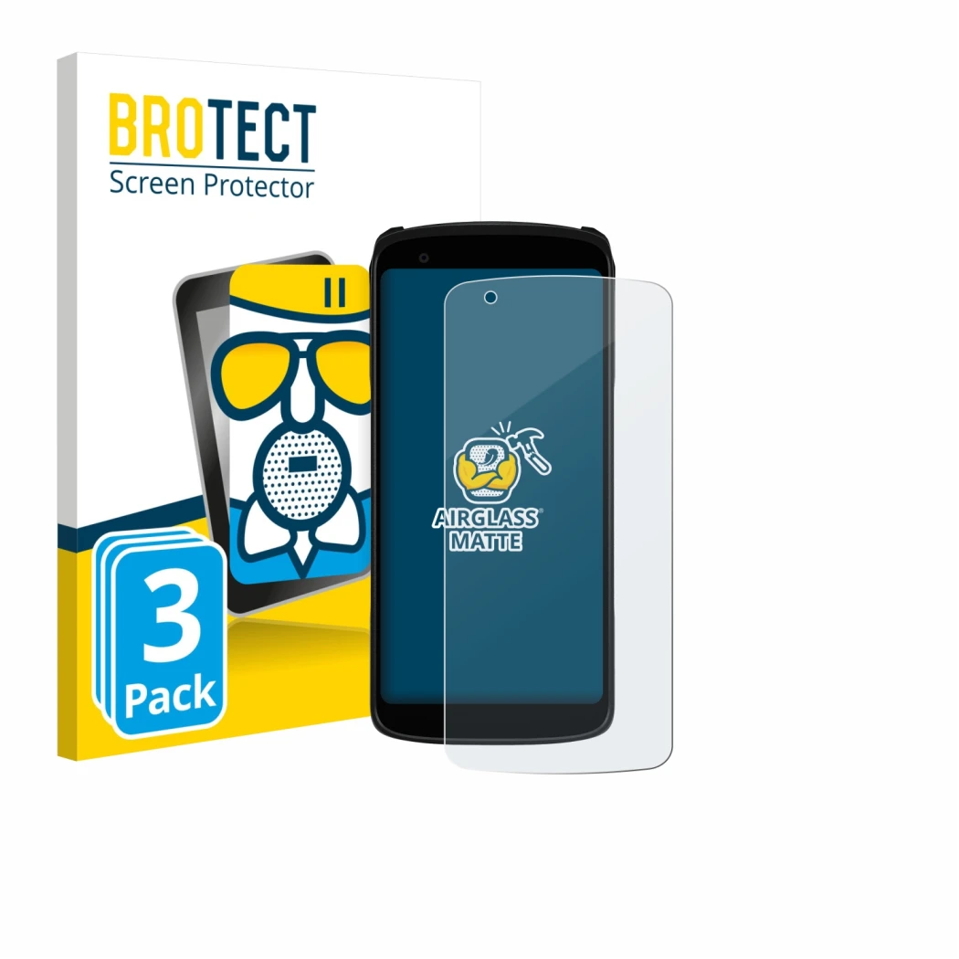Front side of a product packaging with the brand logo BROTECT. Next to it is the device Zebra TC22R shown with the correspondi