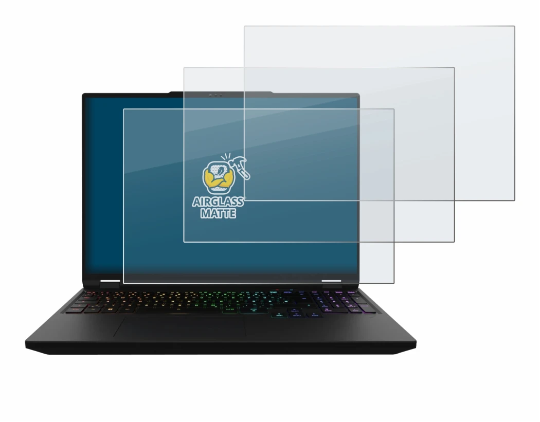 Image of the device XMG Apex 16 Max with a wide variety of screen protectors.