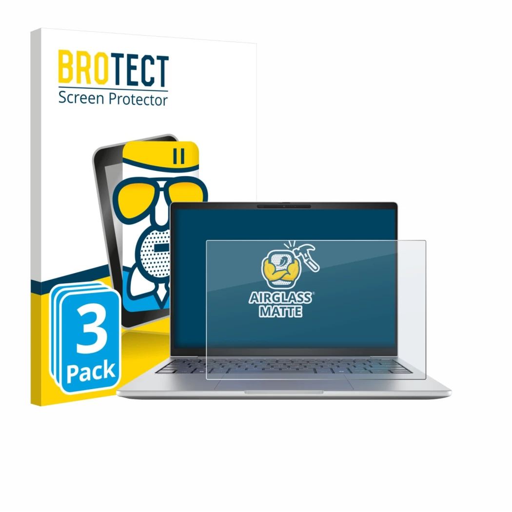 Front side of a product packaging with the brand logo BROTECT. Next to it is the device HP EliteBook 8 G1i 13