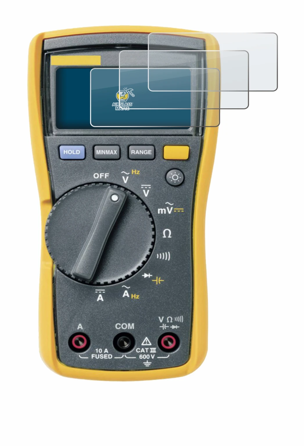 Image of the device Fluke MultiMeter 115 with a wide variety of screen protectors.