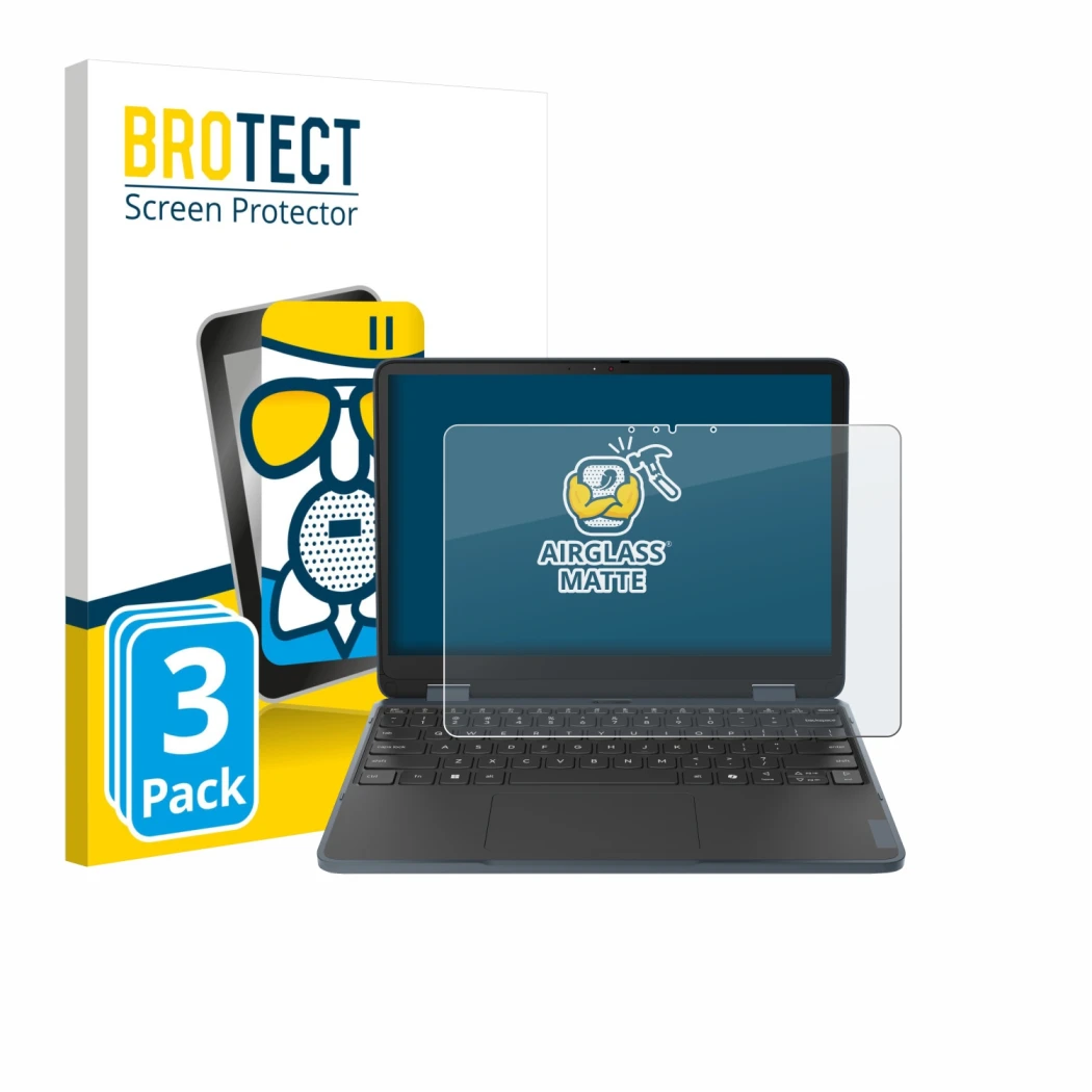 Front side of a product packaging with the brand logo BROTECT. Next to it is the device Lenovo 500w 2-in-1 Gen 5 shown with th