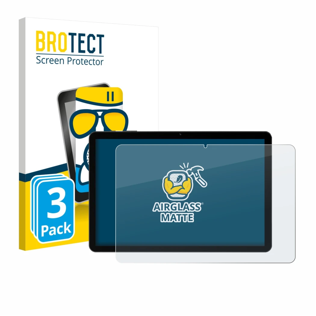 Front side of a product packaging with the brand logo BROTECT. Next to it is the device Doogee Tab G5 shown with the correspon