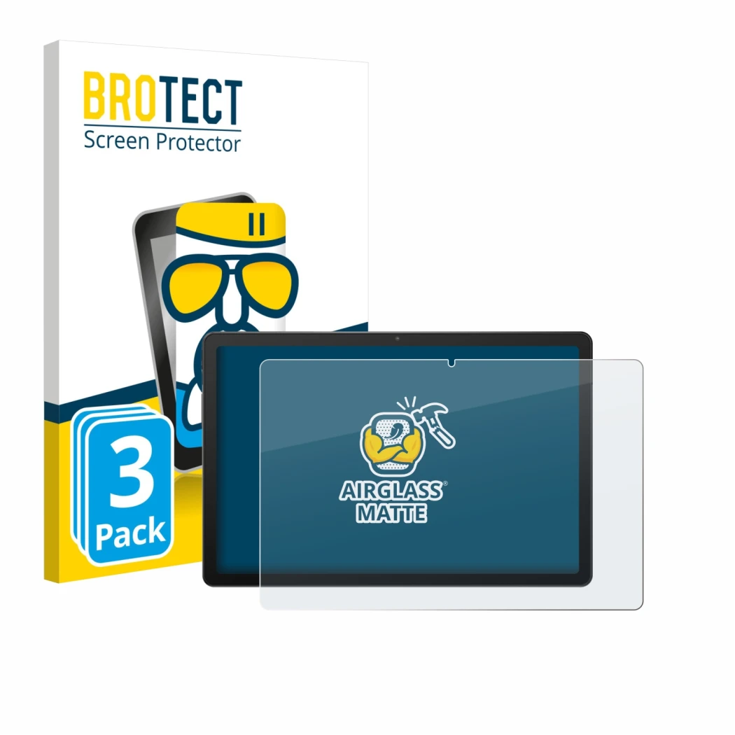 Front side of a product packaging with the brand logo BROTECT. Next to it is the device Sunmi CPad 8.7