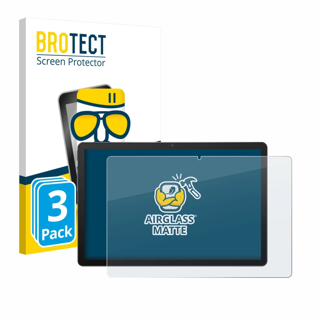 Front side of a product packaging with the brand logo BROTECT. Next to it is the device Sunmi CPad 14