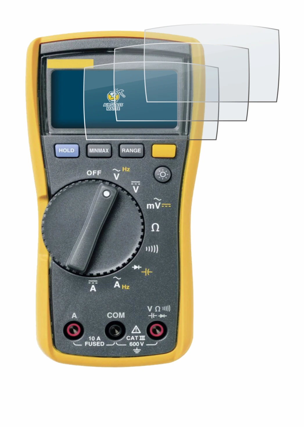 Image of the device Fluke MultiMeter 113 with a wide variety of screen protectors.