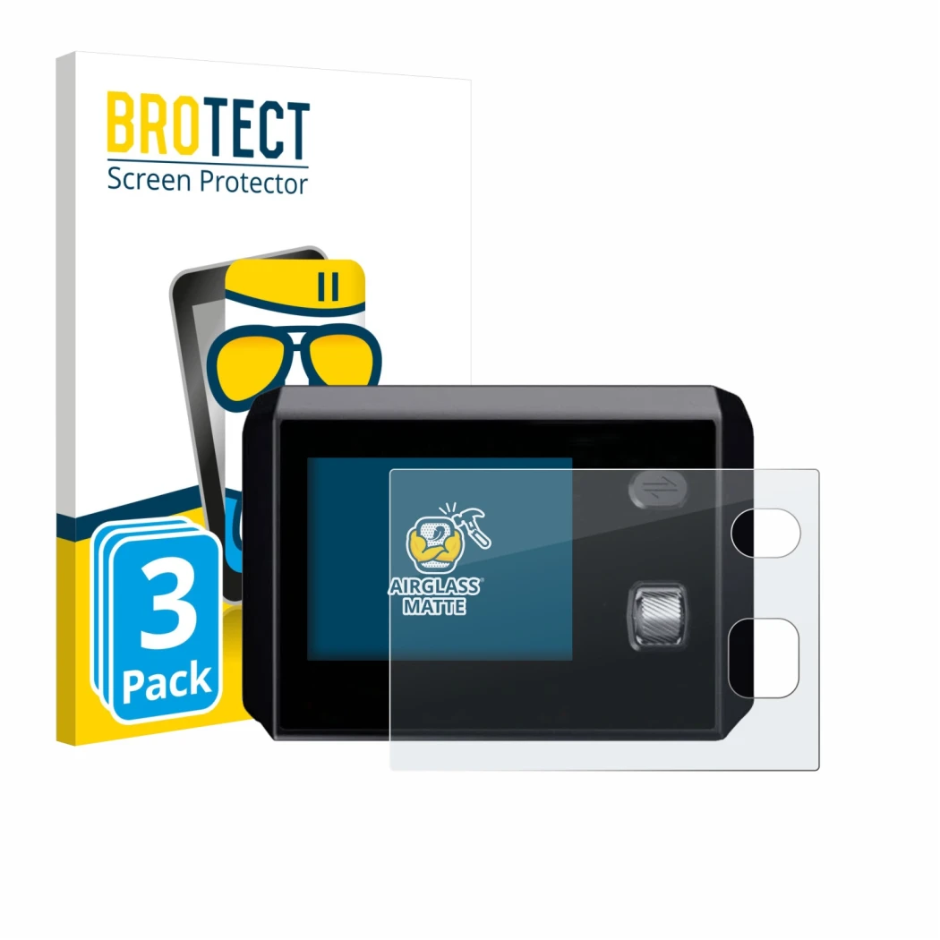 Front side of a product packaging with the brand logo BROTECT. Next to it is the device SkyRC MC5000 shown with the correspond