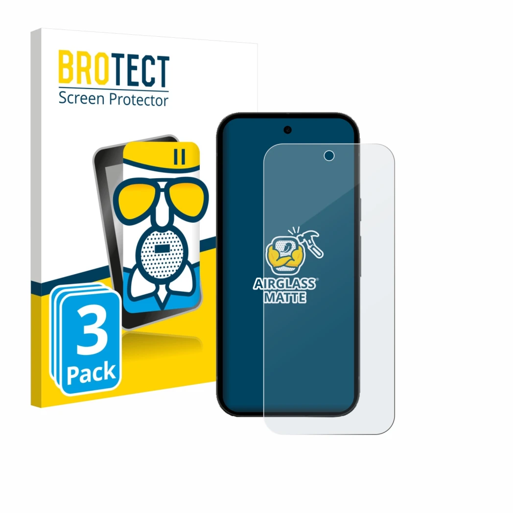 Front side of a product packaging with the brand logo BROTECT. Next to it is the device Google Pixel 10a (case-friendly) shown