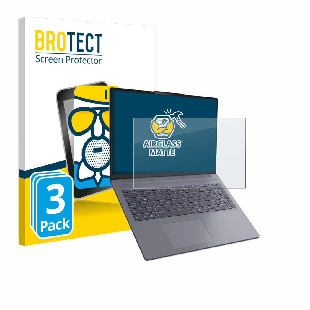 Front side of a product packaging with the brand logo BROTECT. Next to it is the device Lenovo IdeaPad Slim 3i Gen 11 16