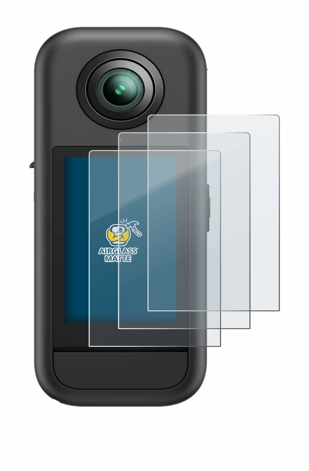 Image of the device Akaso 360 with a wide variety of screen protectors.