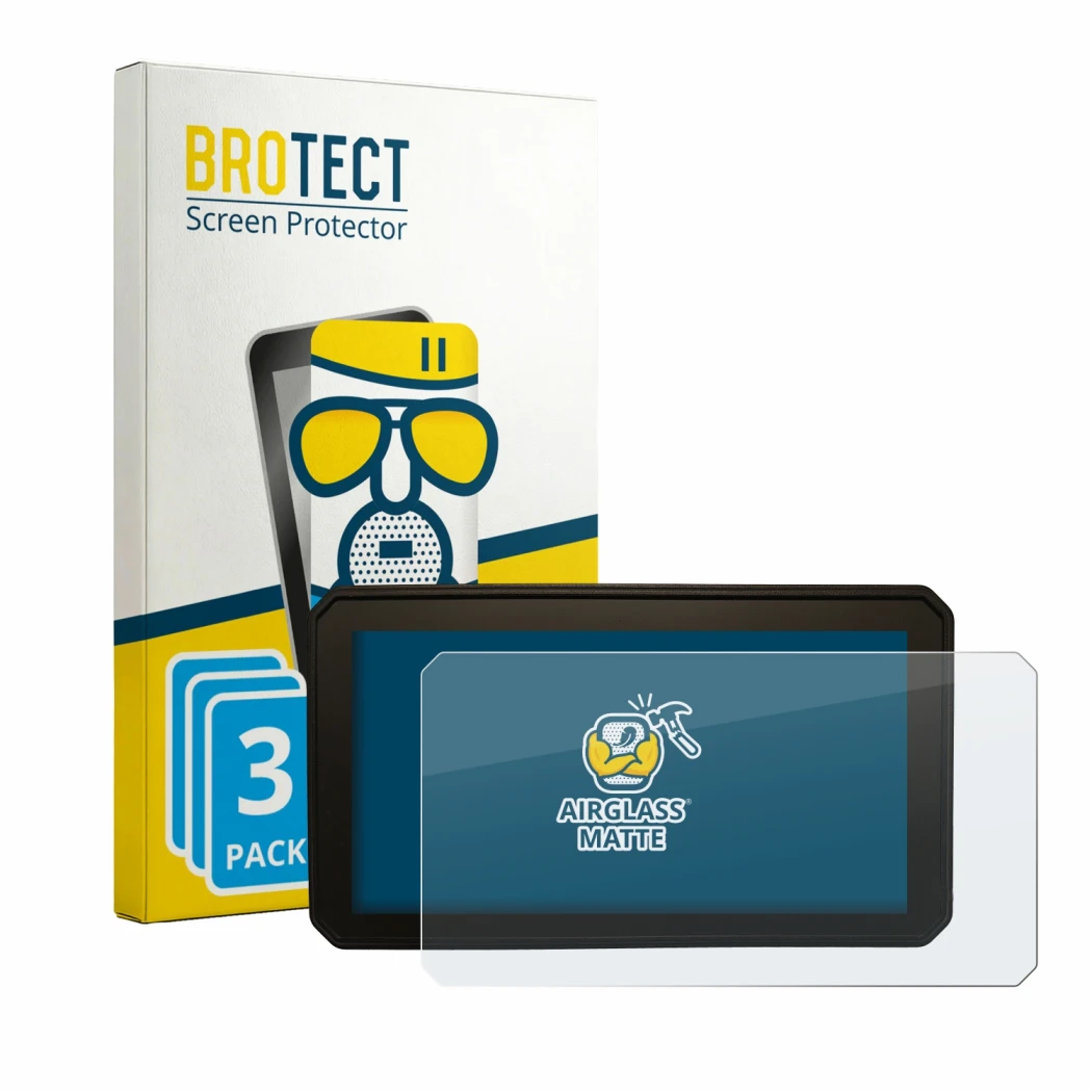Front side of a product packaging with the brand logo BROTECT. Next to it is the device Interphone Sync55B shown with the corr