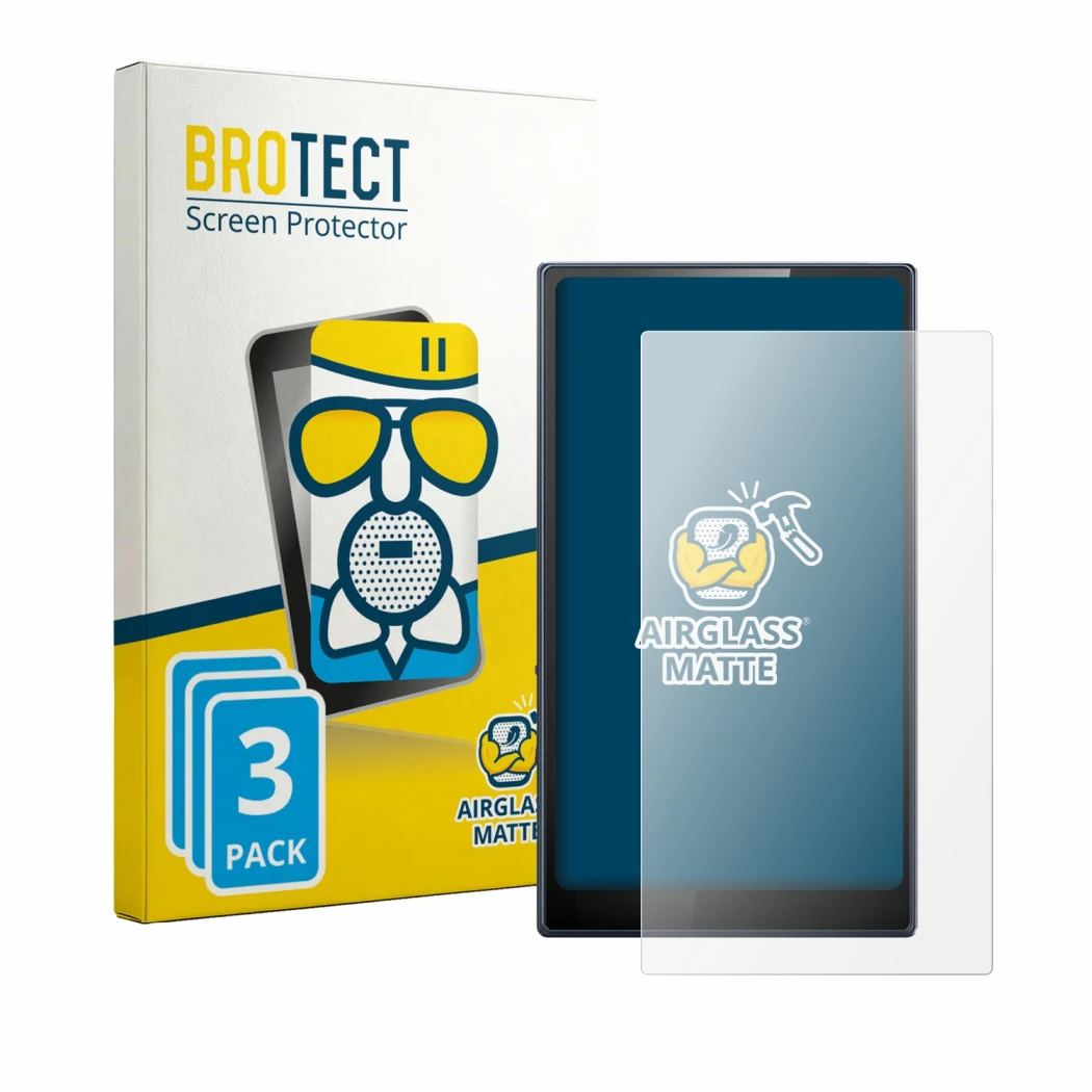 Front side of a product packaging with the brand logo BROTECT. Next to it is the device FiiO M21 shown with the corresponding 