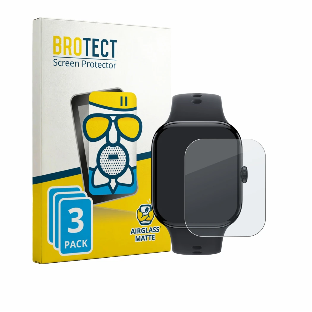 Front side of a product packaging with the brand logo BROTECT. Next to it is the device Vivo Watch GT 2 shown with the corresp