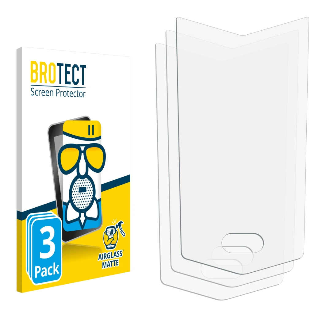 Front side of a product packaging with the brand logo BROTECT. Next to it is the corresponding screen protector.