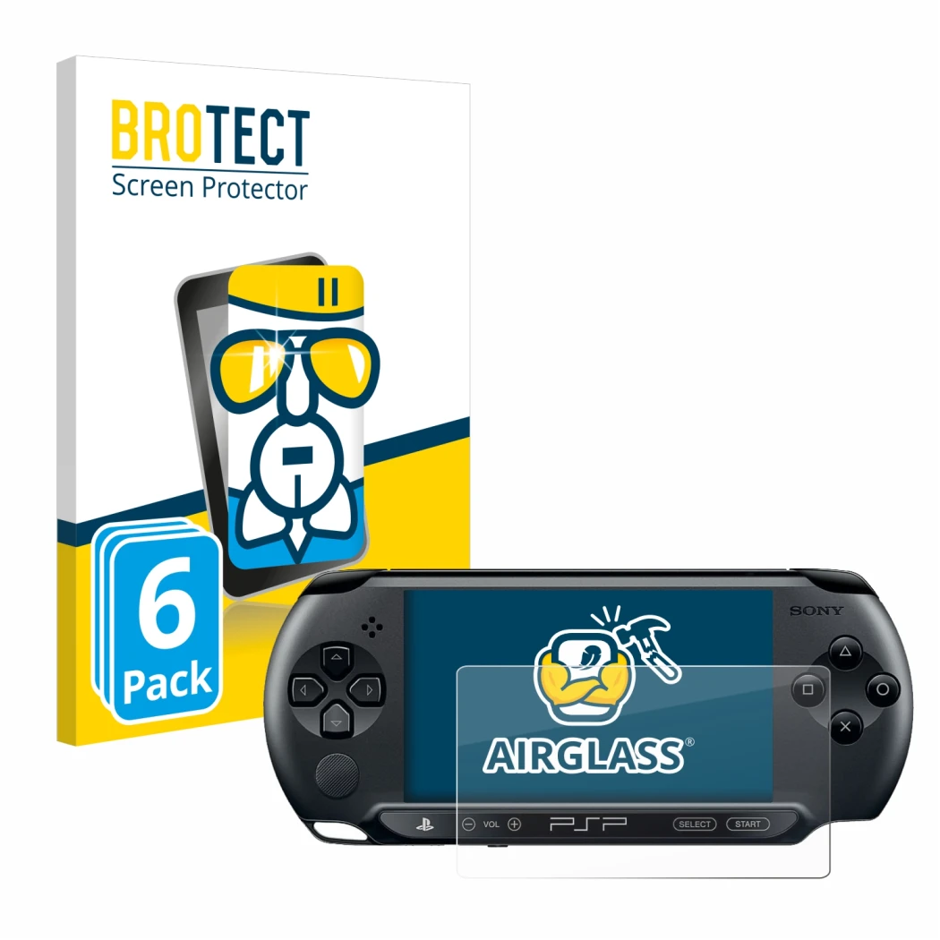 Front side of a product packaging with the brand logo BROTECT. Next to it is the device Sony PSP 1004 shown with the correspon