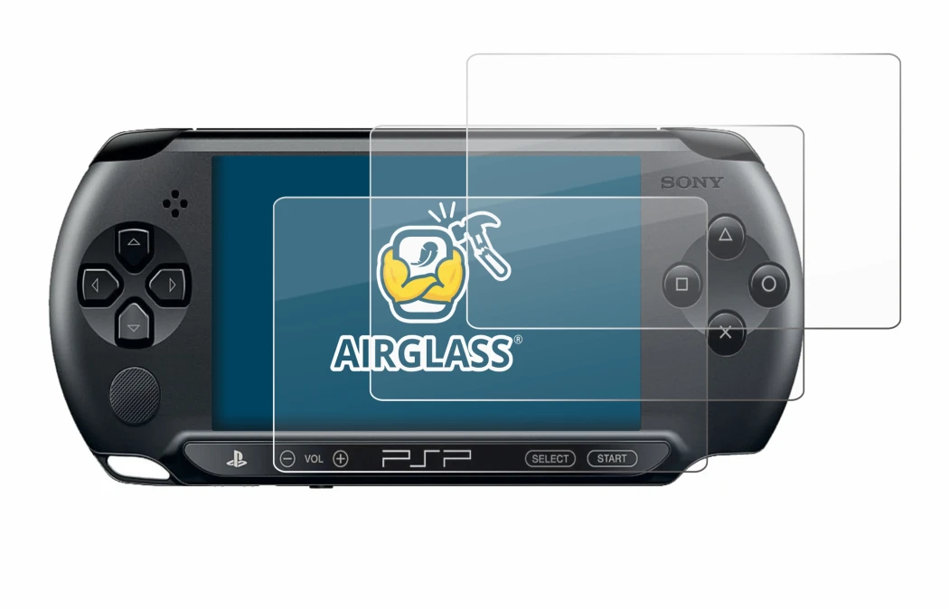 Image of the device Sony PSP 1004 with a wide variety of screen protectors.