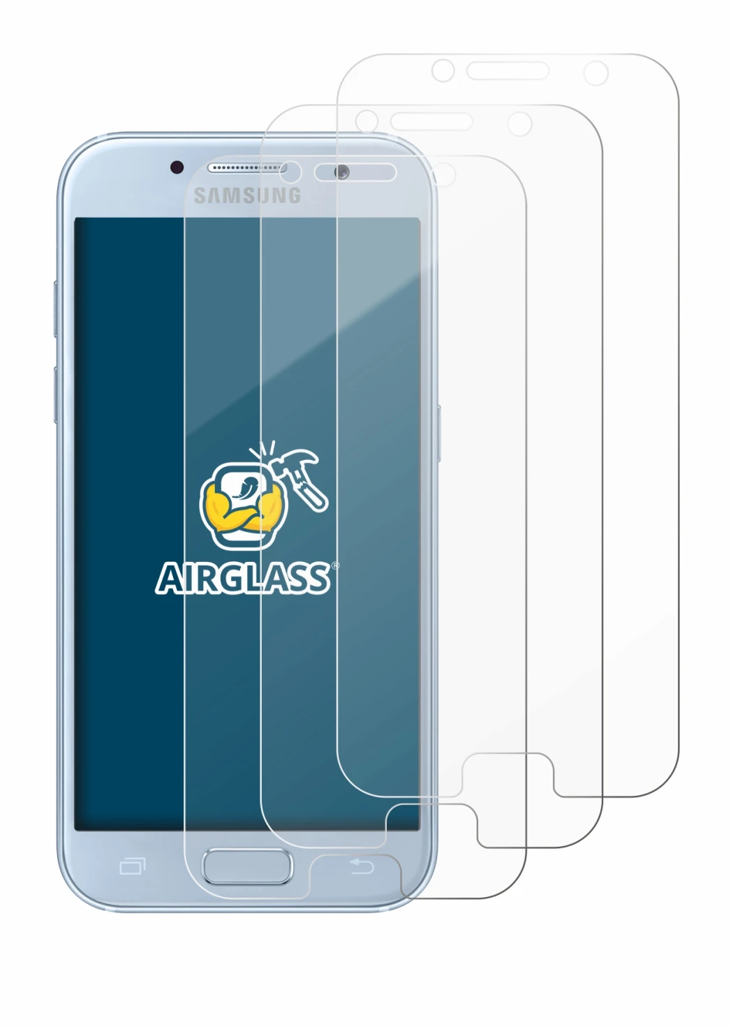 Image of the device Samsung Galaxy A5 2017 with a wide variety of screen protectors.