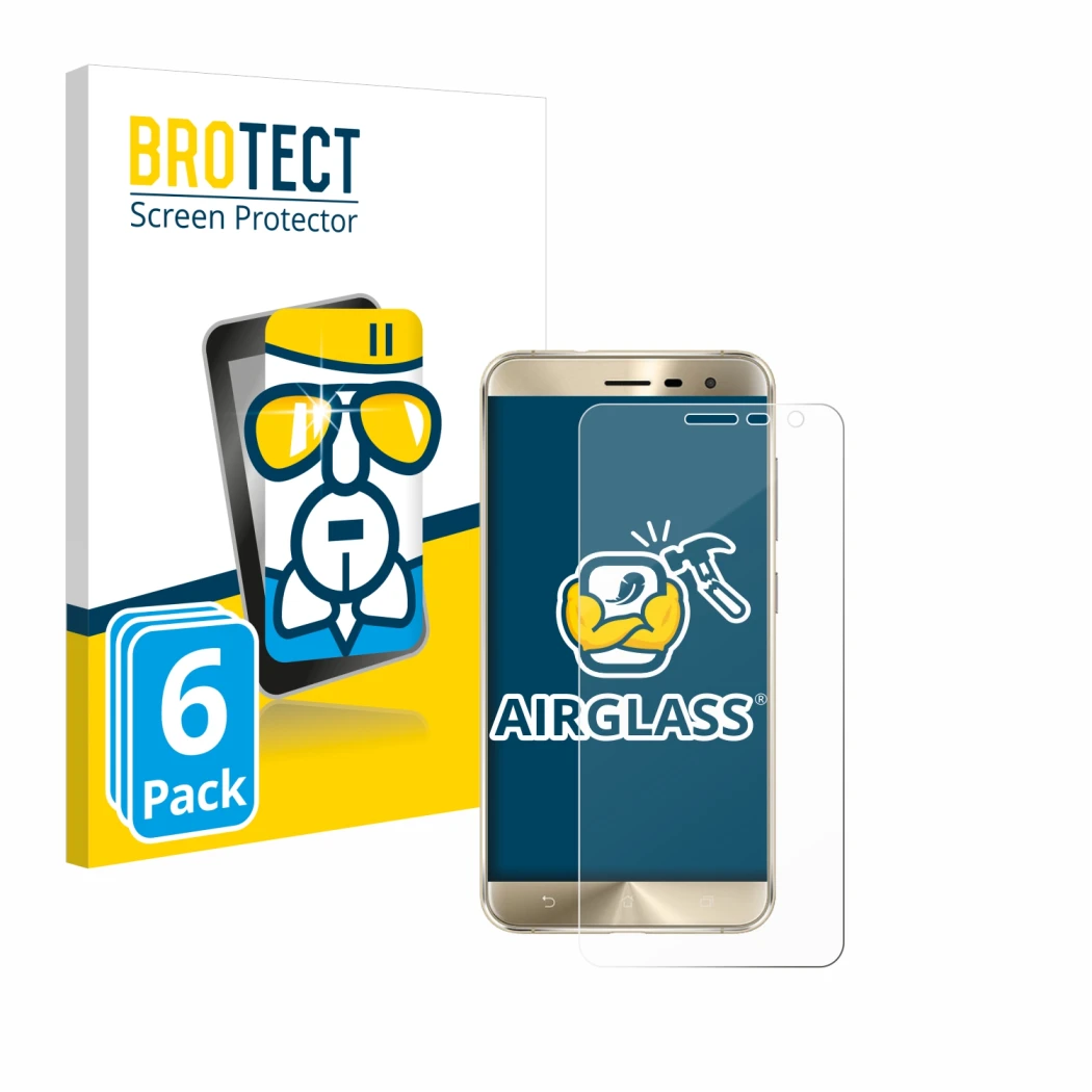 Front side of a product packaging with the brand logo BROTECT. Next to it is the device ASUS ZenFone 3 ZE552KL shown with the 