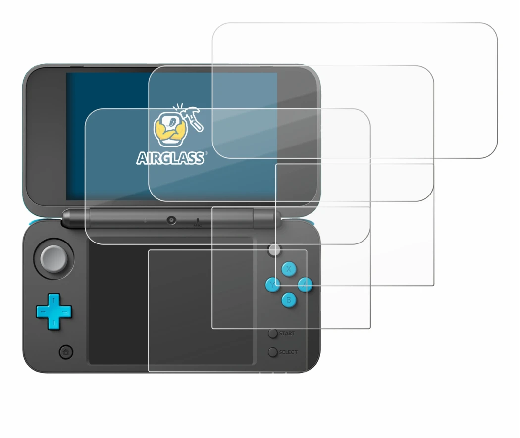 Image of the device New Nintendo 2DS XL with a wide variety of screen protectors.