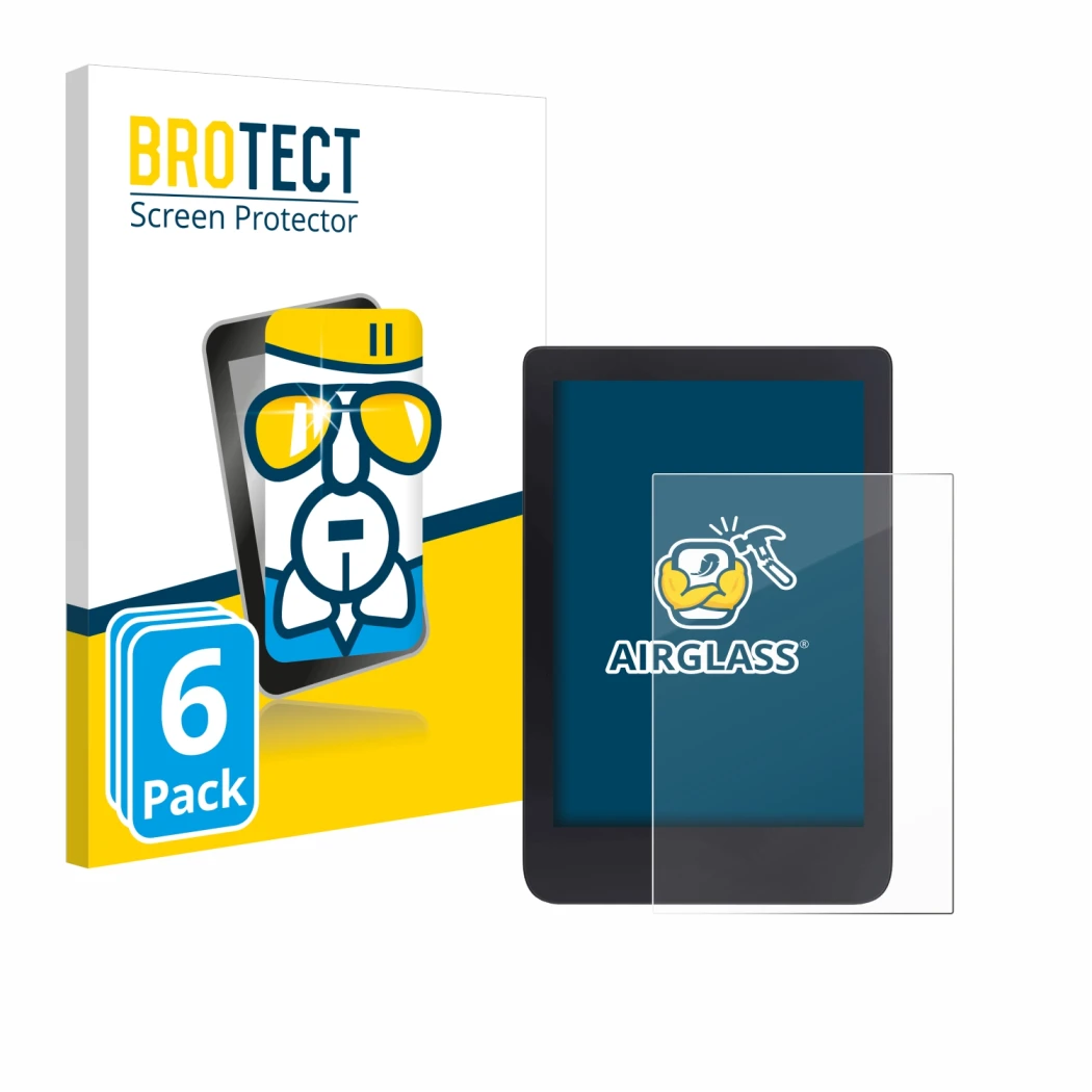 Front side of a product packaging with the brand logo BROTECT. Next to it is the device Tolino Shine 3 shown with the correspo