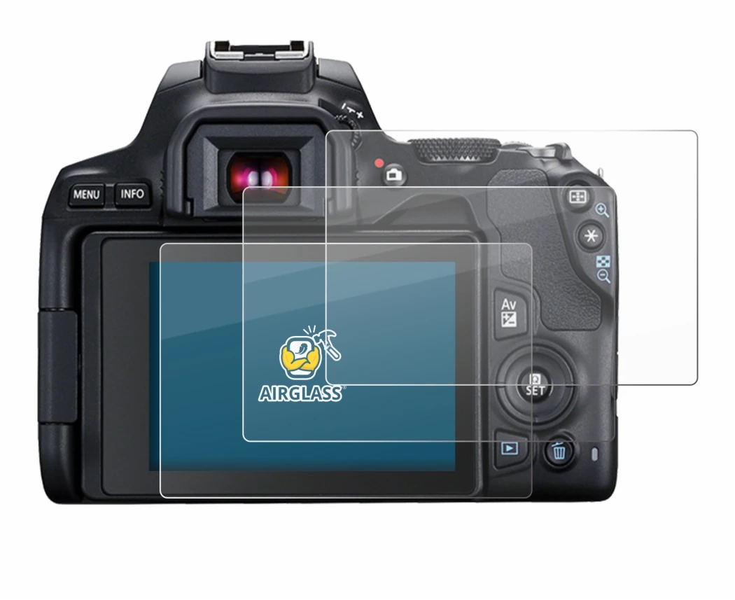 Image of the device Canon EOS 250D with a wide variety of screen protectors.