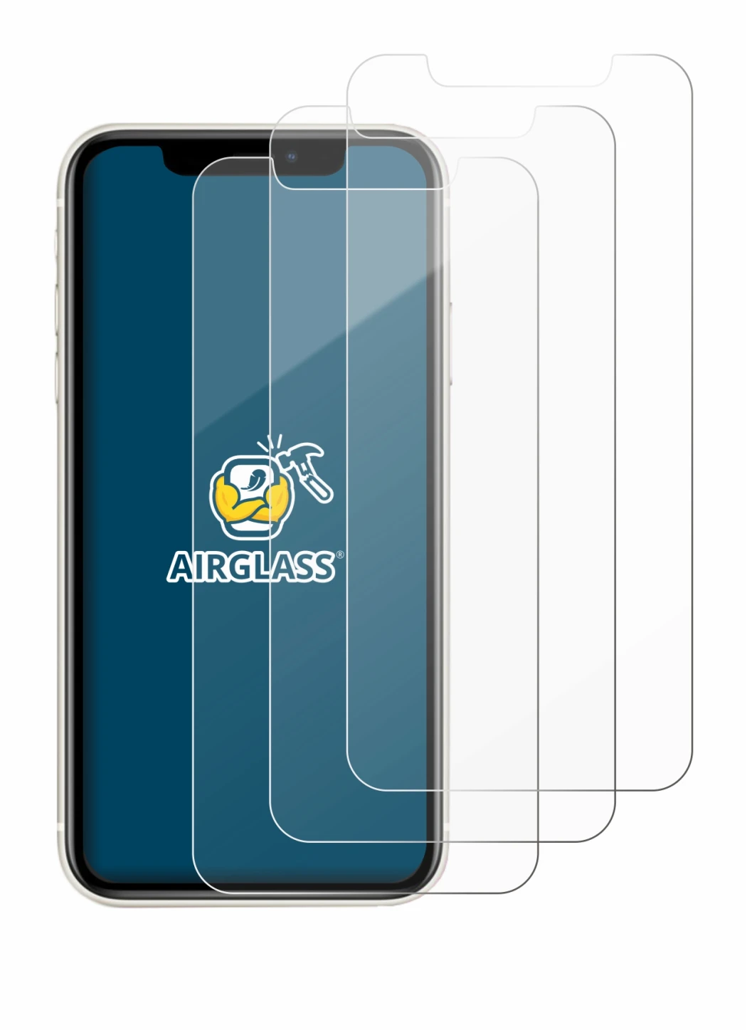 Image of the device Apple iPhone 11 with a wide variety of screen protectors.